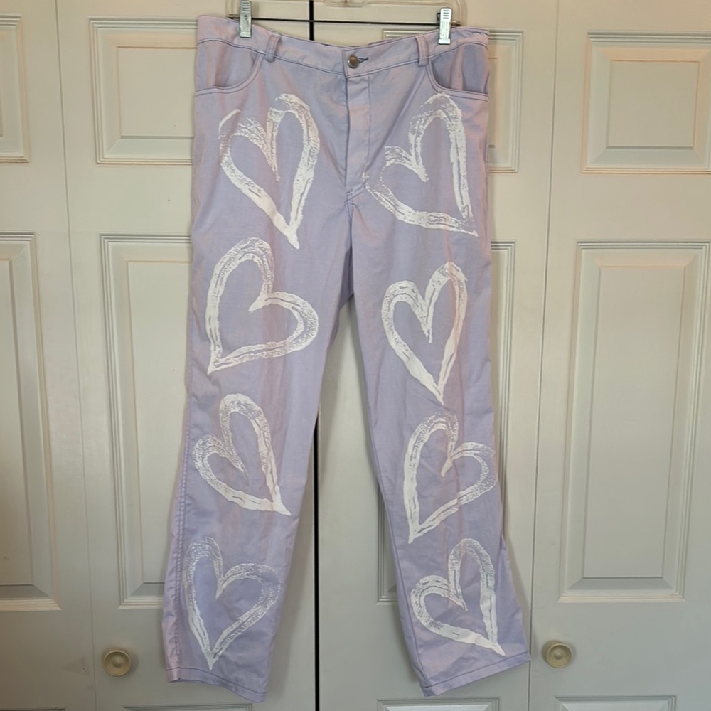 Light Purple Jeans with White Heart Pattern